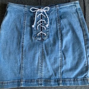 Lace Up Denim Skirt